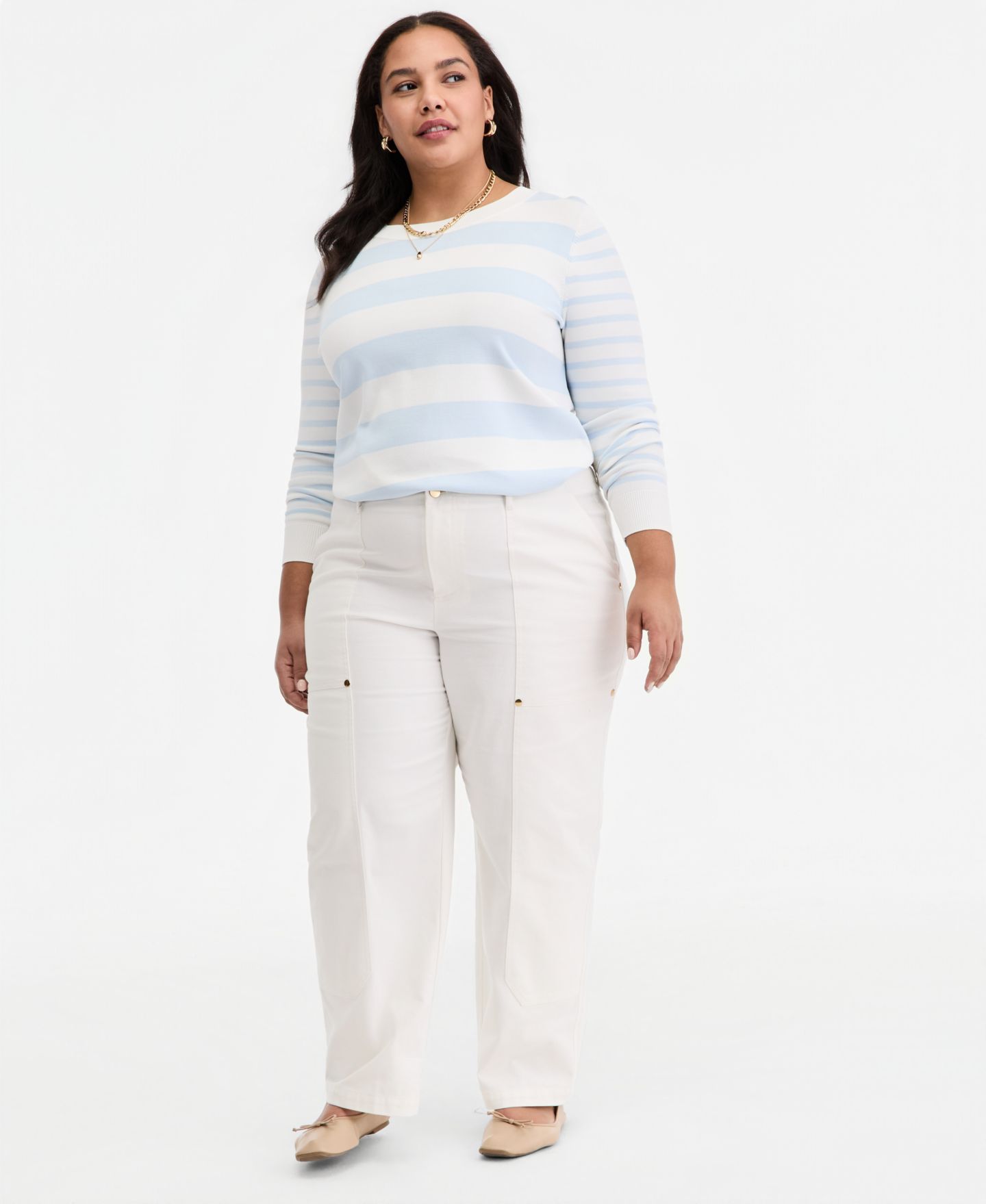Женский свитер On 34th Trendy Plus Size Striped Long-Sleeve Sweater, цвет: Бриллиантовый — фото 3