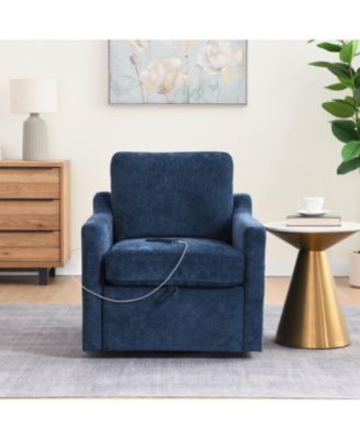 Swivel Chenille Accent Chair w/ USB & Pocket - Navy