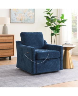Swivel Chenille Accent Chair w/ USB & Pocket - Navy