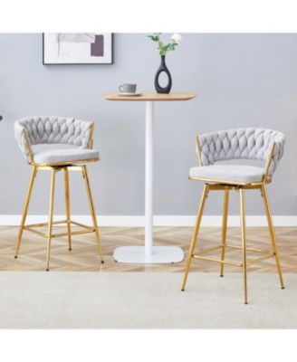 Swivel Bar Stools Cotton Linen Cushions Rust-Proof Metal Frame