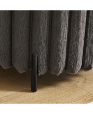 Upholstered Round Pouf Ottoman with Metal Legs - Charcoal