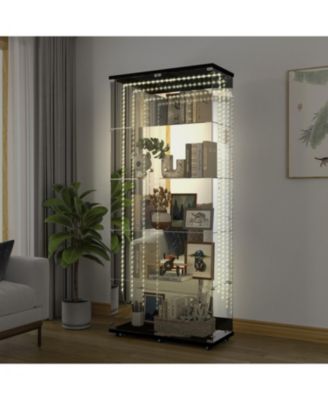 Tempered Glass Display Cabinet w/ LED, Lock, Mirror Back.