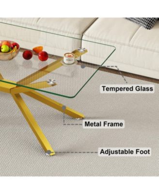  Clear Glass Coffee Table with Gold Legs