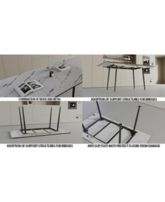 Streamdale Extendable White Dining Table & Brown Suede Chair Set (4-Piece