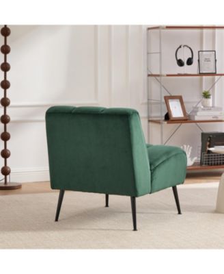 Modern Green Velvet Accent Chair with Black Legs