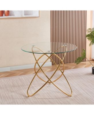  Modern Glass Dining Table with Golden Metal Legs