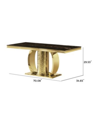  Gold Stainless Steel Dining Table, Black Glass Top