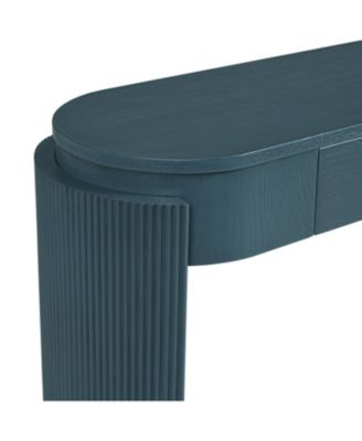 Navy Oval Console Table with Fluted Design & 2 Drawers