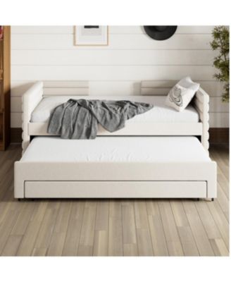 Twin Upholstered Daybed with Trundle & Storage, Linen Fabric