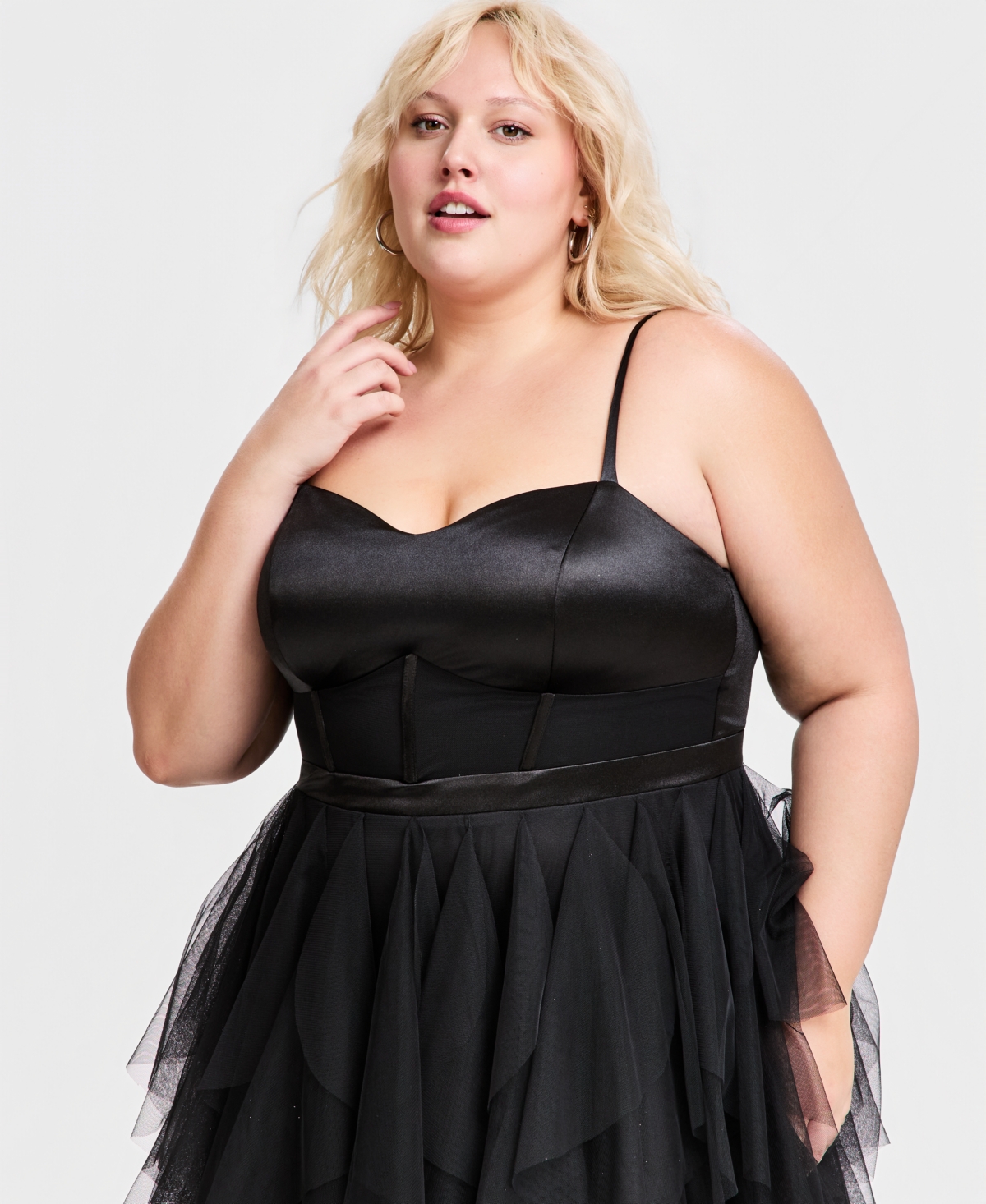 City Studios Trendy Plus Corset-Bodice Ruffled-Skirt Gown