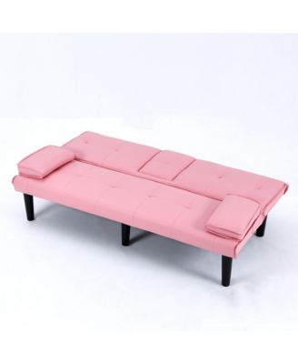 67" PVC Sofa Bed with Foldable Design & Cup Holder