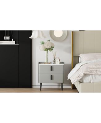 Streamdale Gray Nightstand with Marble Top & 2 Drawers