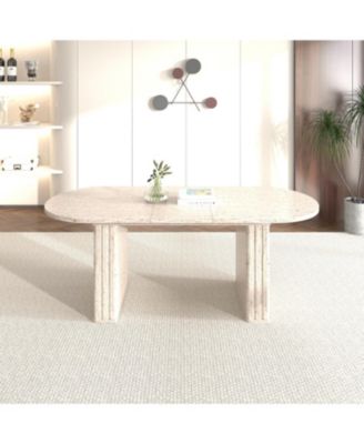  Extendable Oval Dining Table (4-8 People) - Travertine Inspired