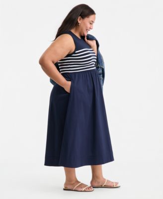 Trendy Plus Size Mixed-Media Striped Midi Dress