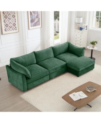 L-Shaped Sectional Sofa, Ottoman, Wide Deep Seat, Chenille 