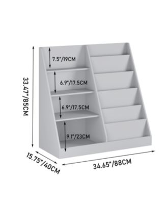 Kids Bookshelf Toy Storage Organizer, 4 Tier Wooden Bookcase, Gray