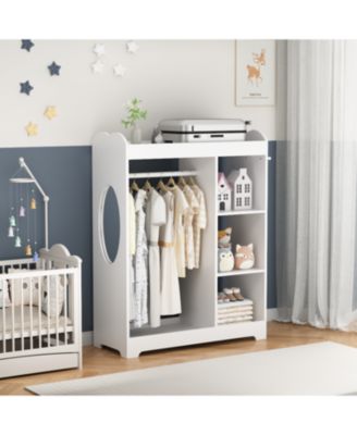 + 1 Pc. + Wood + Mirror, Rack, Hooks & Shelves + Kids Dress Up Storage