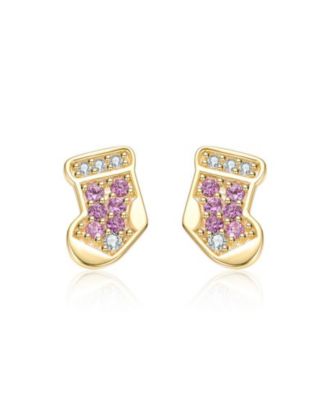 Kids 14K Gold Plated Cubic Zirconia Socks Stud Earrings