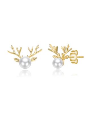 Teens 14K Gold Plated Pearl Animal Head Shaped Stud Earring