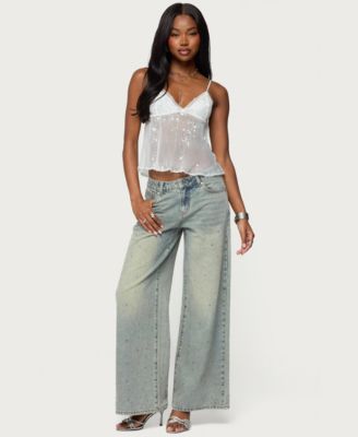 Women's Sequin Sheer Mesh Babydoll Top