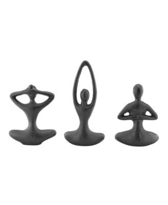 Dark Brown Cast Iron Female Peaceful Yoga Figures Sculptures Set of 3 Poses