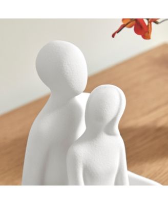 Hans White Abstract Sitting Couple Matte Ceramic Sculpture Set