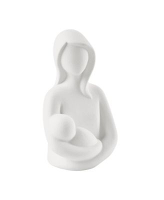 Hans White Abstract Mother Holding Baby Matte Ceramic Sculpture