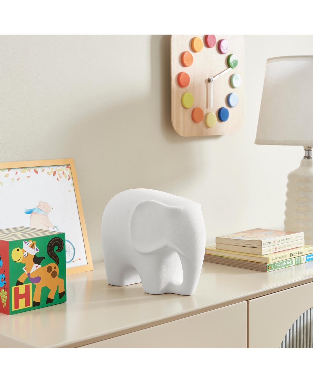 Danya B Hans White Abstract Elephant Matte Ceramic Sculpture