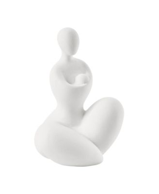 Hans White Abstract Mother Embracing Child Matte Ceramic Sculpture