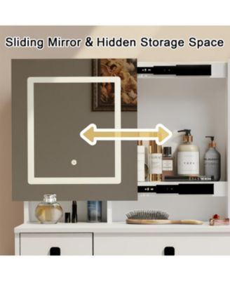 Farmhouse Vanity Desk with Mirror, Lights, and Charging