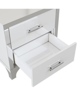 Streamdale Elegant High Gloss Nightstand with Metal Handle,Mirrored Bedside Table with 2 Drawers