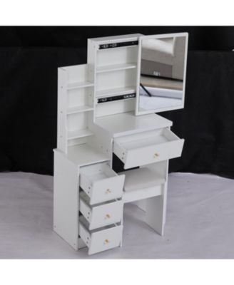 Compact Vanity Set Sliding Mirror, Storage Drawer, Cushioned Stool, EPA/GCC/UL Certified