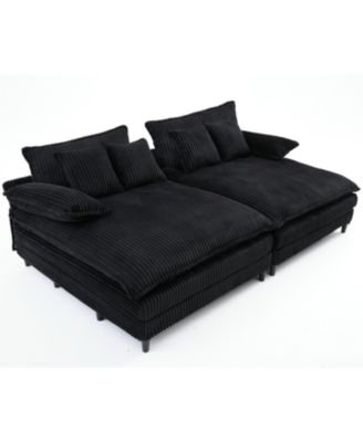 Oversized Corduroy Chaise Lounge Sofa Bed with Pillows - Black