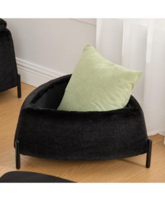 Upholstered Storage Ottoman Set with Metal Legs - Black