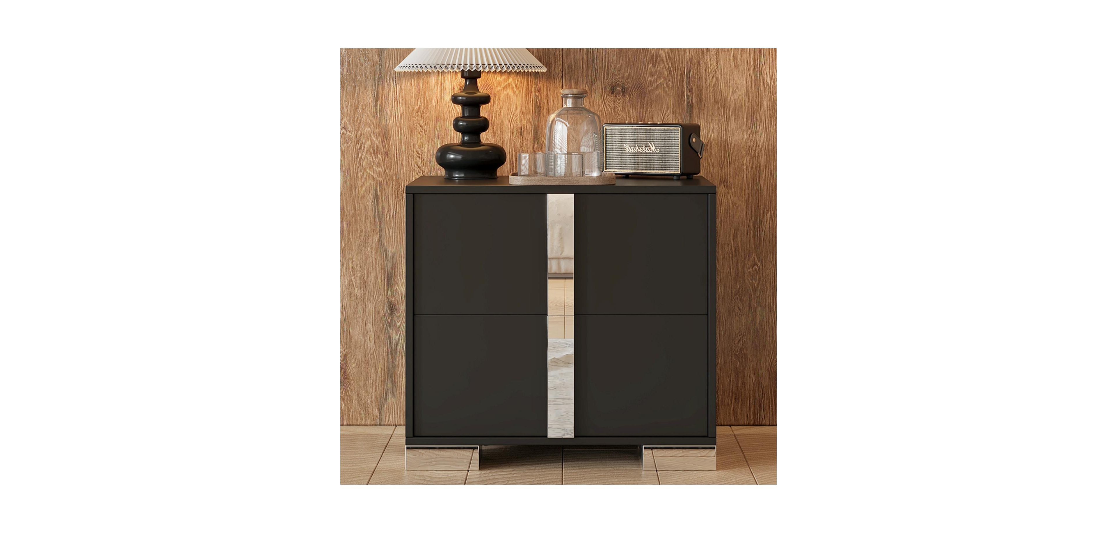 Streamdale Furniture Streamdale Mirrored Nightstand with 2 Drawers, Black