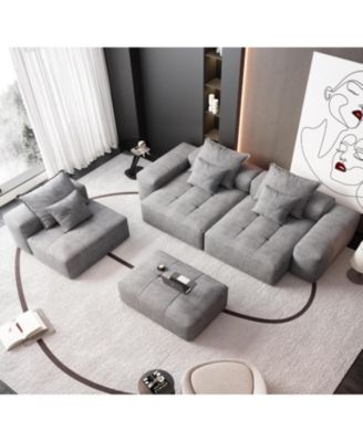 Modern Chenille Sectional Sofa with Pillows 