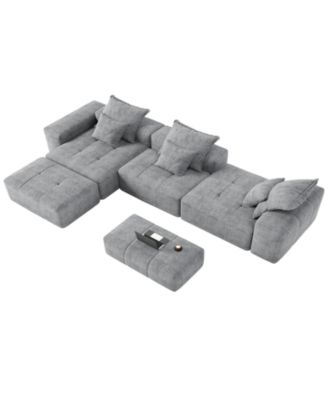 Modern Chenille Sectional Sofa with Pillows 