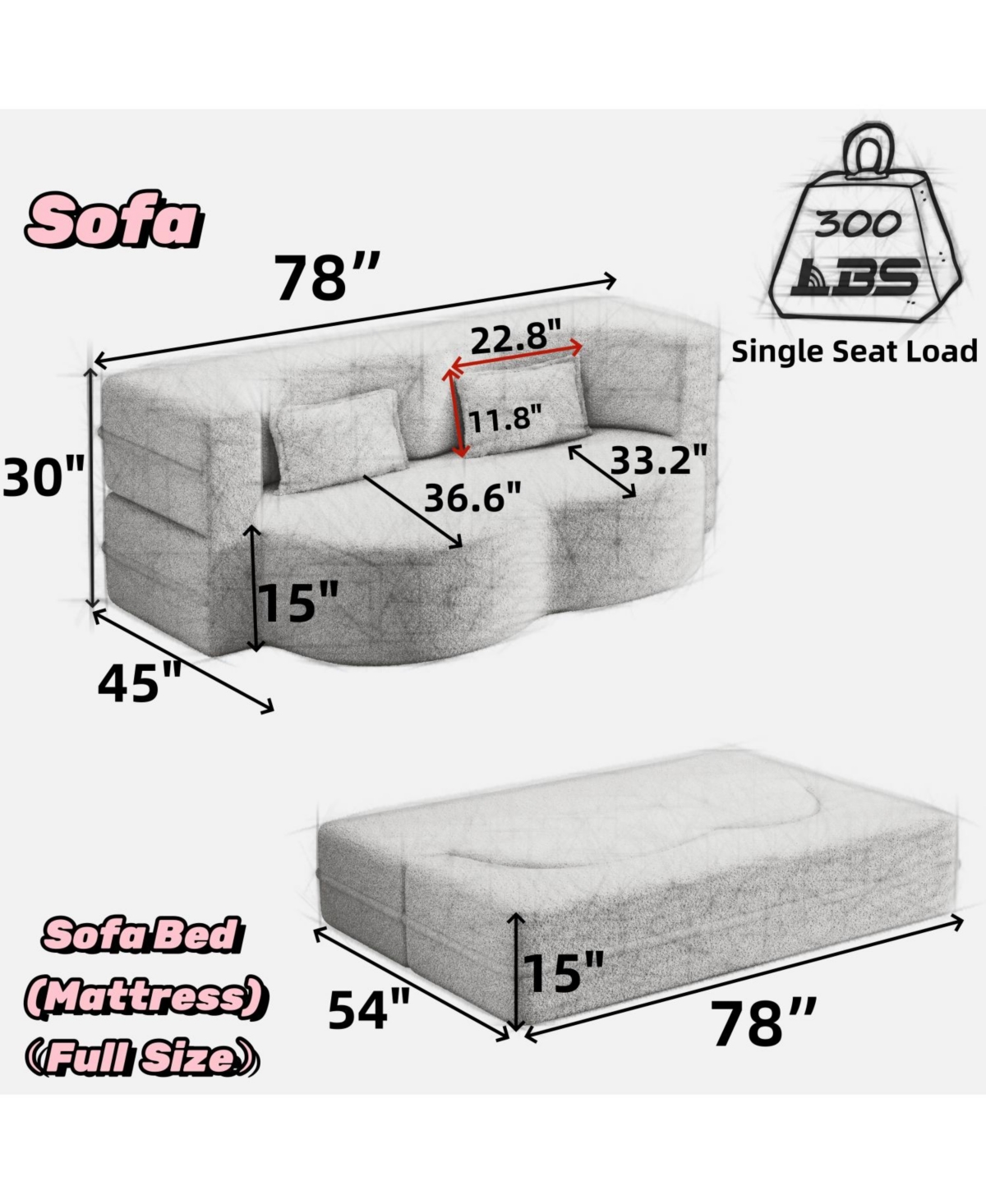 Streamdale Furniture Streamdale Teddy Fabric Foam Sleeper Sofa Bed with 2 Pillows - Green