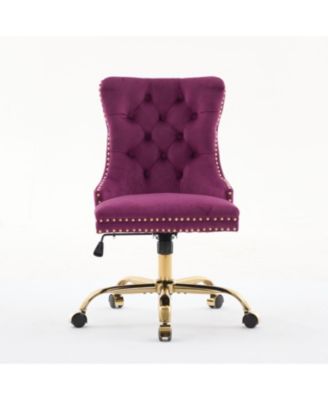 Velvet Office Chair, Tufted, Golden Base, Adjustable, Swivel