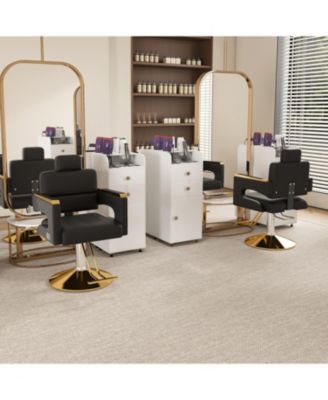 Hydraulic Barber Chair - 360 Swivel, Reclining, Black & Gold