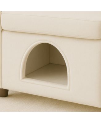Beige Bunny-Ear Pet-Friendly Armchair with Cat & Dog Hideaway