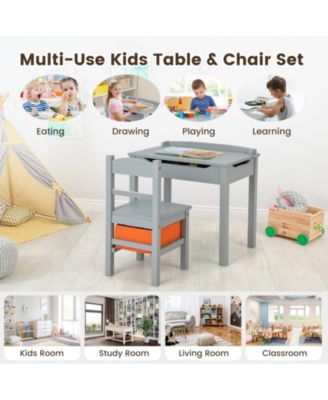 Kids Table and Chair Set Wood Activity Study Desk w/ Storage Drawer Hook