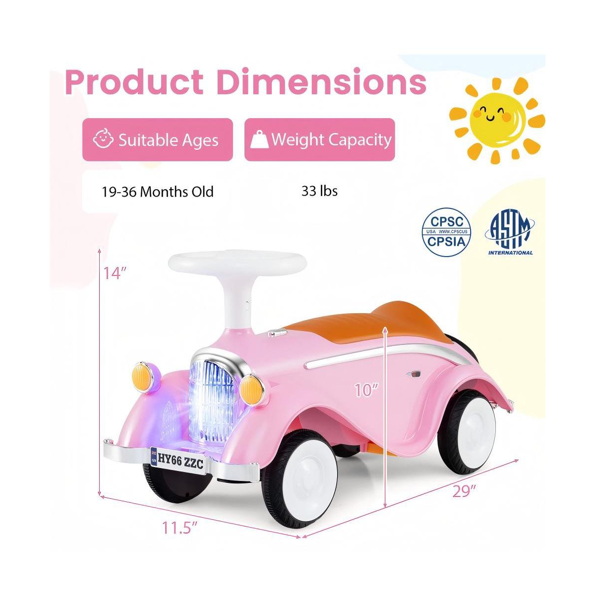 Hongge Toddler Ride On Car with Steering Wheel Lights Storage Seat and Four Wheel Stability