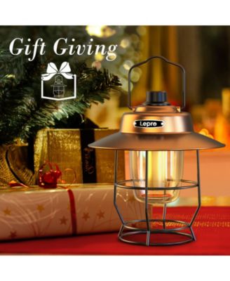 Vintage LED Rechargeable Metal Camping Lantern, Dimmable 3 Lighting Modes, Up to 450LM