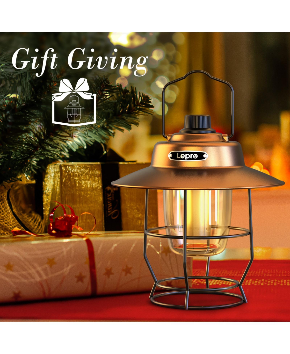 Lepro Vintage Led Rechargeable Metal Camping Lantern, Dimmable 3 Lighting Modes, Up to 450LM