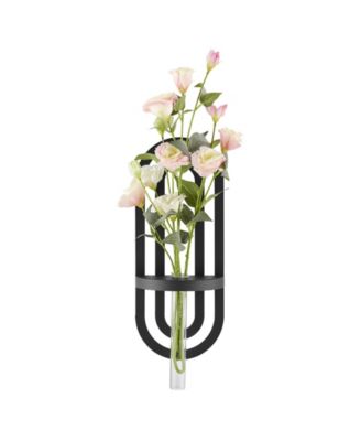 Jacob Modern Black Metal Double Oval Frame Clear Glass Wall Mounted Vase