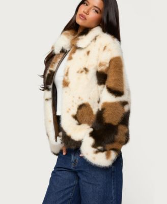 Women's Rayan Cow Print Faux Fur Jacket