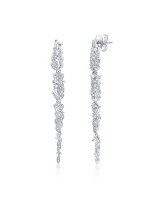 Gala Collection Sterling Silver Cubic Zirconia Pave Leaf Drop Earrings