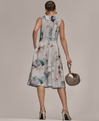 Women's Sleeveless Floral Fit and Flare Midi Dress