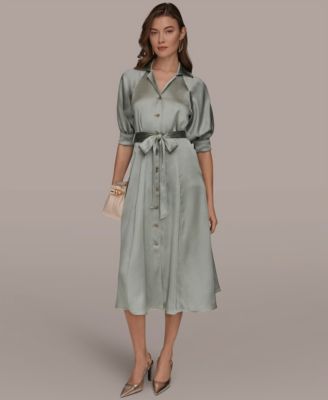 Women's Spread Collar Midi Shirt Dress
